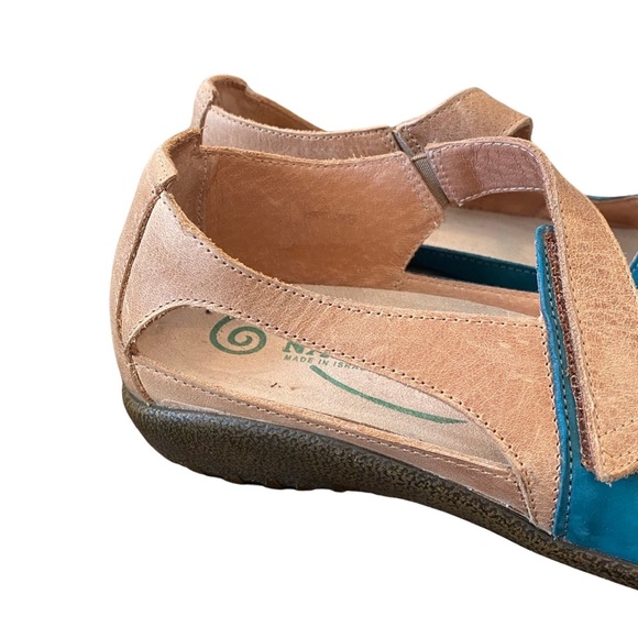 Naot Women's Papaki Teal Nubuck/Latter Brown Leather Sandals - Picture 2 of 8